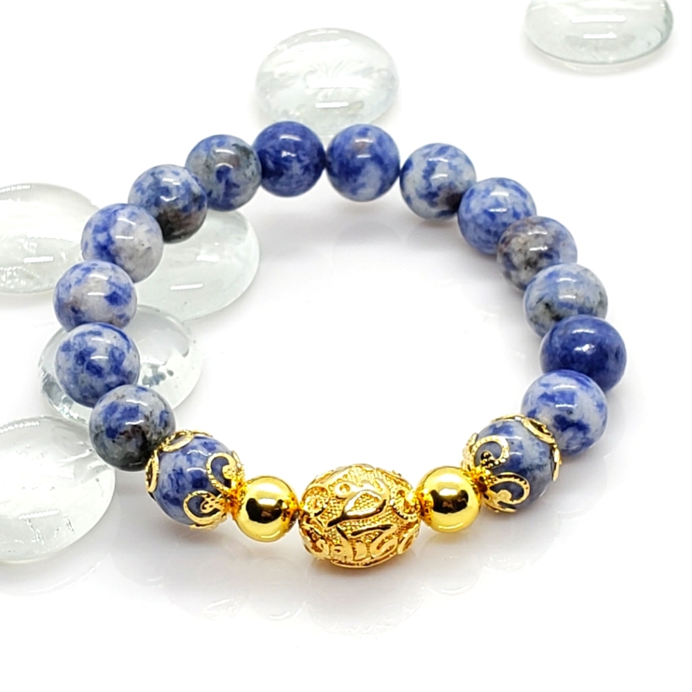Handcrafted blue spot natural stone stretch bracelet